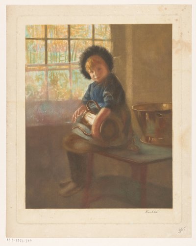 Bakır bir tencereyi cilalayan kız by Heinrich M. Krabbé (signed by artist)