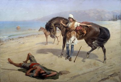 Amazon (Amazon). Bir Amazon, kıyıda uyuyan bir denizci bulur. Heinrich Genrich Matveyevich Maniser