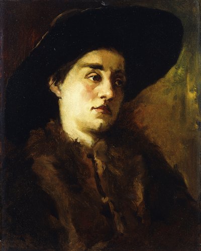 Kürk Mantolu ve Siyah Şapkalı Bir Kadının Portresi, by Heinrich Wilhelm Truebner