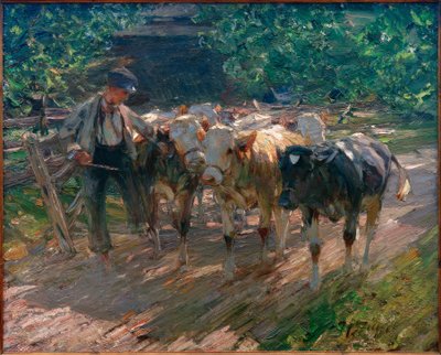 Çoban çocuk üç buzağıya yol açar by Heinrich von Zügel