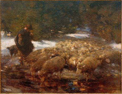 Manzara koyun ile çoban by Heinrich von Zügel