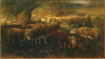 ağaçların altında koyun by Heinrich von Zügel
