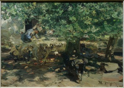 Ahırın önünde (koyun sürüsü ahıra girer) by Heinrich von Zügel
