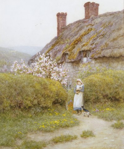 Bir Dorsetshire Kulübesi (kağıt üzerine sulu boya) by Helen Allingham