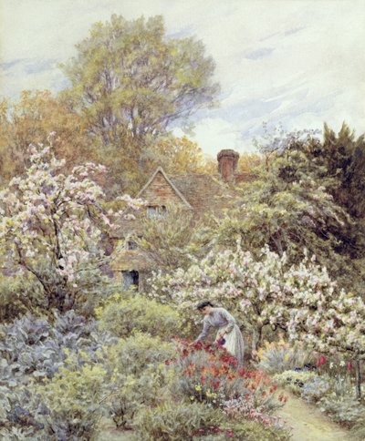 Baharda Bir Bahçe (kağıt üzerine sulu boya) by Helen Allingham