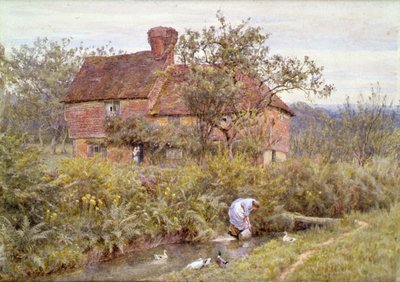 Eski Surrey Kulübesi (beyazla yükseltilmiş sulu boya) by Helen Allingham