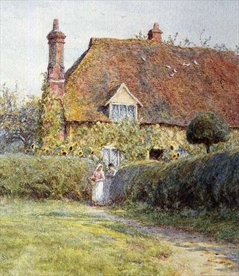 Bir yazlık kapısı tarafından by Helen Allingham
