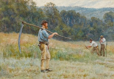 Surrey Tepelerinde Saman Kesme (kağıt üzerinde wc) by Helen Allingham