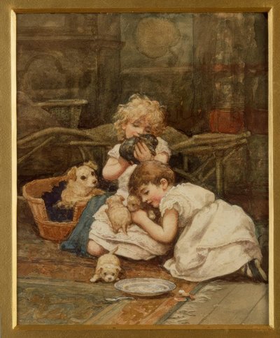 H.Allingham, Yeni evcil hayvanlar / Aquarell by Helen Allingham