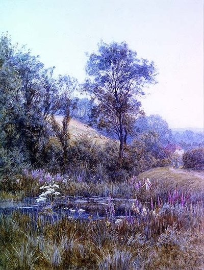 Göl kenarında çiçek toplamak by Helen Allingham