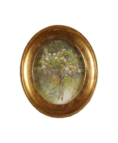 Gül Çalı ve Süsen (kağıt üzerine sulu boya) by Helen Allingham
