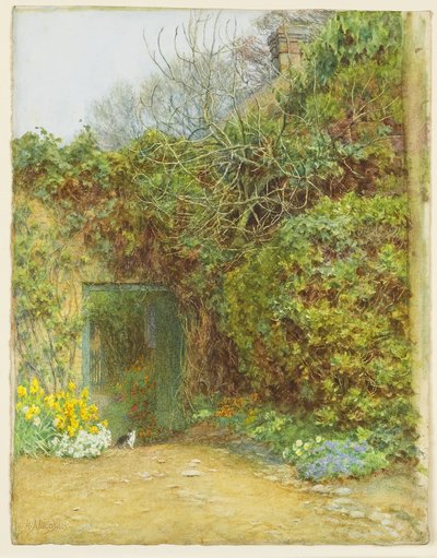 The Dairy Door, Farringford, Lord Tennysons Home, c.1890 (wc, arap zamkı ve dokuma kağıt üzerine kazıma) by Helen Allingham