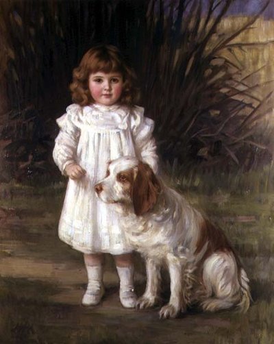 Köpekli beyaz elbiseli bir kızın portresi by Helen Howard Hatton