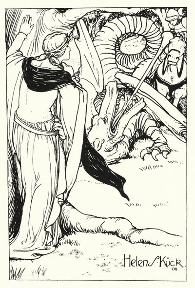 Kızıl Haç Ejderha ile savaşır (gravür) by Helen S. Kuck