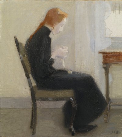 Kız tığ işi - Kız tığ işi, Schjerfbeck, Helene (1862-1946). tuval üzerine yağlıboya by Helene Schjerfbeck