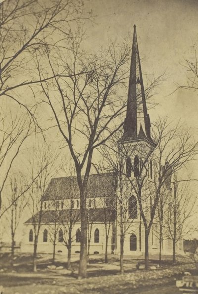 Sivri kuleli isimsiz kilise, 19. yüzyılın ortaları. by Hendee