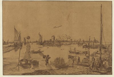 Balıkçılar ile Akşam Manzarası by Hendrick Avercamp (possibly)