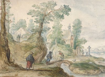Bir Kilise ve Figürlerle Ormanlık Bir Nehir Manzarası, yaklaşık. 1613. by Hendrick Avercamp