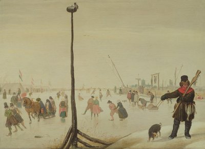 Bir kış manzarasında bir ördek avcısı ve köpeği (panel) by Hendrick Avercamp