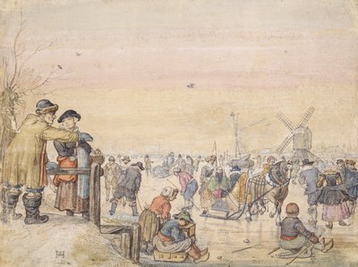 Buz Keyfi, 1630 (kağıt üzerinde kalem ve wc) by Hendrick Avercamp
