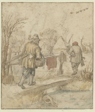 Ördek Avcılarının Dönüşü / Verso: Gemilerin Eskizleri ve Kış Giysili Bir Adam by Hendrick Avercamp