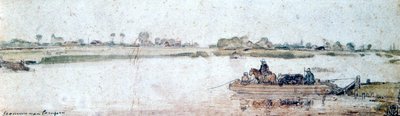Halat feribotlu nehir manzarası, 17. yüzyılın başlarında. by Hendrick Avercamp