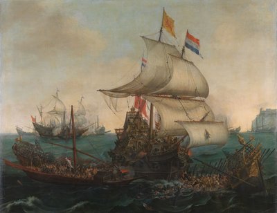 İngiliz Kıyılarında İspanyol Kadırgalarına Çarpan Hollanda Gemileri by Hendrick Cornelisz Vroom