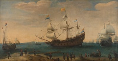 Kıyı Açıklarındaki Doğu Hintliler, 1600-30 civarı (tuval üzerine yağlıboya) by Hendrick Cornelisz Vroom