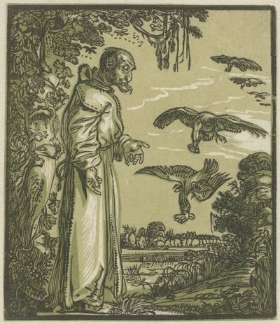 Kuzgunlar tarafından beslenen Hermit Paul (İlyas?) by Hendrick Goltzius (attributed to)
