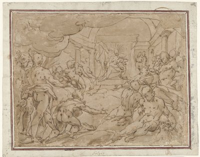 Phaeton Apollo'dan güneş arabasını ister by Hendrick Goltzius (school of)