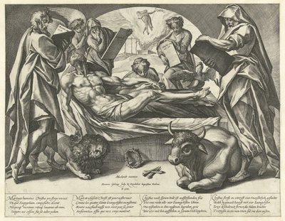Ölü İsa ve Dört Evangelist by Hendrick Goltzius