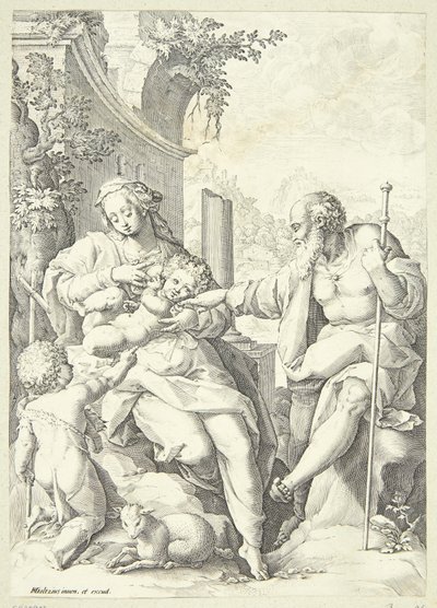 Küçük John ile kutsal aile by Hendrick Goltzius