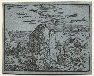 Dört Küçük Manzara: No.4, Deniz Kıyısında Uçurum by Hendrick Goltzius
