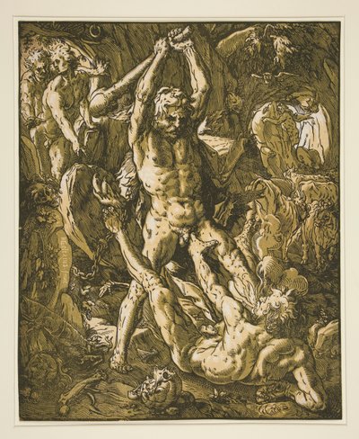 Herkül Cacus'u Öldürüyor by Hendrick Goltzius