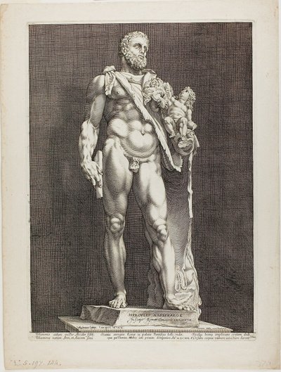 Herkül ve Telephos, Üç Ünlü Antik Heykelden iki tabak by Hendrick Goltzius