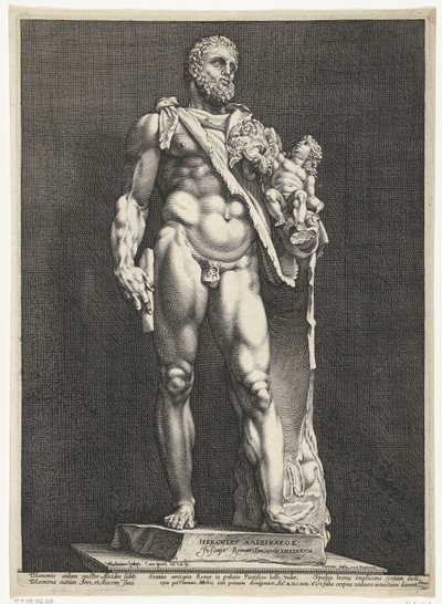 Herkül ve Telephos İmparator Commodus olarak Herkül Roma'da üç antik heykel (seri başlığı) by Hendrick Goltzius