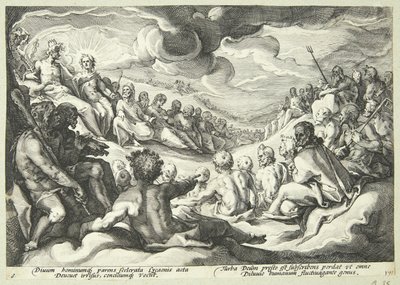 Jüpiter, evrenin yıkımı hakkında tanrılara danışır by Hendrick Goltzius