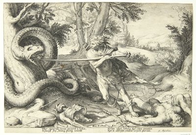 Cadmos ejderhayı öldürür by Hendrick Goltzius