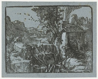 Şelaleli manzara Dört küçük manzara (dizi başlığı) by Hendrick Goltzius