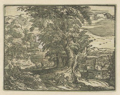 Oturan çift ile manzara Dört küçük manzara (dizi başlığı) by Hendrick Goltzius