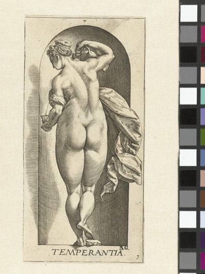 ölçülülük Temperance (nesne üzerindeki başlık) Yedi Erdem (dizi adı) by Hendrick Goltzius