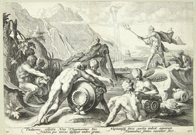 Neptün insanlığın yok edilmesini planlıyor by Hendrick Goltzius