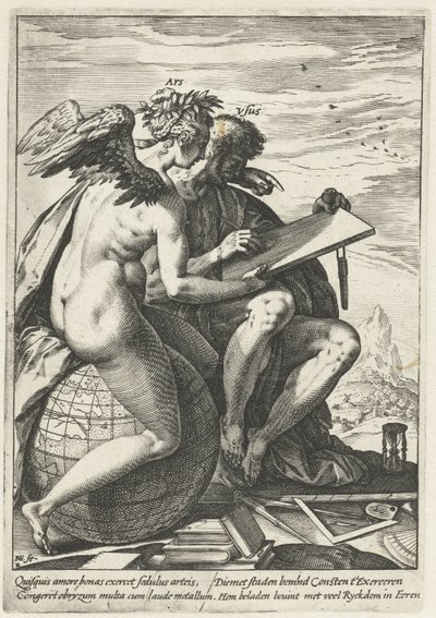 Egzersiz ve Sanat (Ars/Usus) Emek, Çalışkanlık, Uygulama ve Sanatın Ödülü (dizi başlığı) by Hendrick Goltzius
