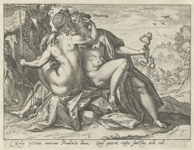 Adalet ve İhtiyat (Justitia / Prudentia) Birleşik Erdemler (dizi başlığı) by Hendrick Goltzius