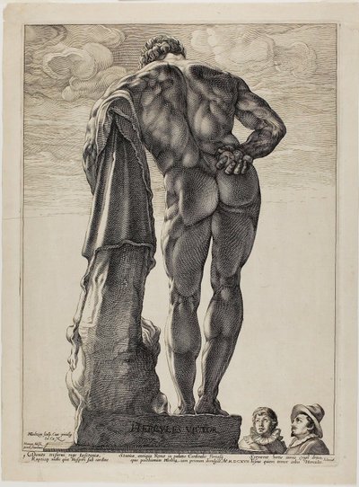 Farnesian Herkül, Üç Ünlü Antik Heykelden bir tabak by Hendrick Goltzius