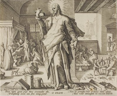 Tanrı Olarak Kabul Edilen Hekim, Tıp Mesleği Alegorilerinden bir tabak. by Hendrick Goltzius