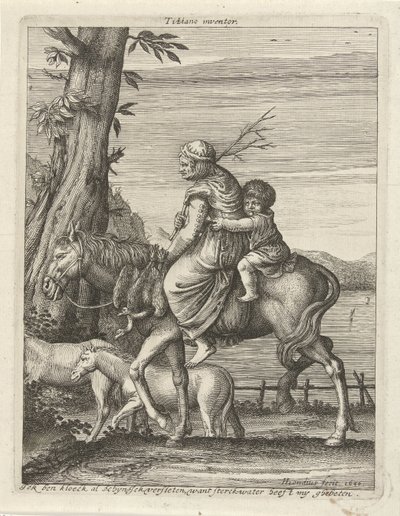 At sırtında kadın ve çocuk by Hendrick Hondius (I)
