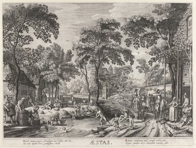 Yaz, bir göl kenarında bir şirket Aestas (nesne üzerindeki başlık) Dört Mevsim (dizi adı) by Hendrick Hondius (I)