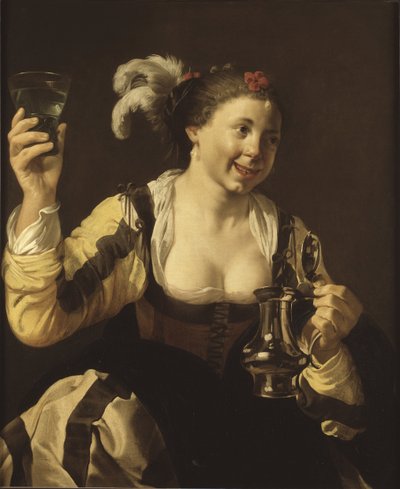 Bardak tutan bir kız (le gut, serie des cinq sens) - Bardak Tutan Bir Kız (Tat. "Beş Duyu" Serisinden), Terbrugghen, Hendrick Jansz (1588-1629). tuval üzerine yağlıboya by Hendrick Jansz Terbrugghen