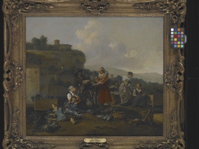 İtalya'da Figürlü Bir Sebze Pazarı (tuval üzerine yağlıboya) by Hendrick Mommers